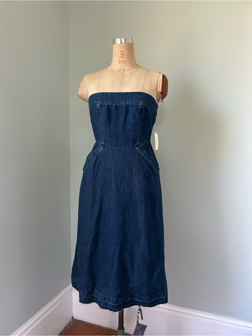 ANTHROPOLOGIE Strapless Denim Midi Dress